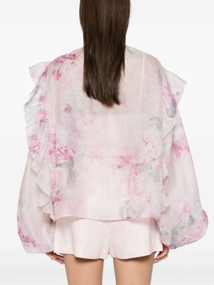 ZIMMERMANN Silk Blend Blouse with Puff Sleeves and Pussy-Bow