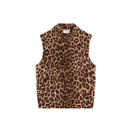 CELINE Leopard Print Cashmere Roll Neck Sweater