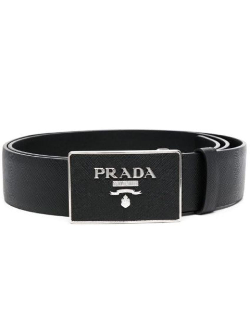 PRADA Saffiano Leather Belt with Logo Buckle