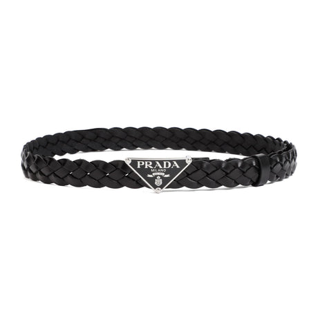 PRADA Premium Woven Leather Belt with Triangle Logo Buckle