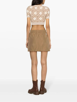 MONCLER Sand-Colored Cotton-Blend Taffeta Miniskirt with Elasticized Waistband and Patch Pockets