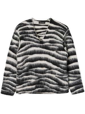 MARC JACOBS Zebra Print Wool Sweater - Women's V-Neck, FW24 Collection