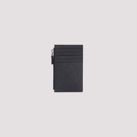 PRADA Black Leather Credit Card Case for Men in FW24 Collection