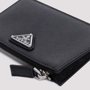 PRADA Black Leather Credit Card Case for Men in FW24 Collection