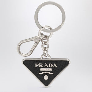 PRADA Elegant Black Key Ring with Leather Accents