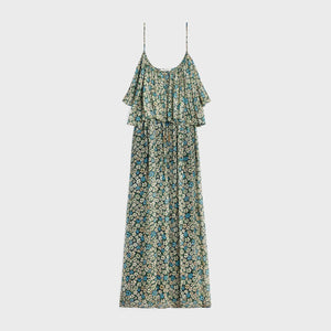 CELINE Gathered Midi Dress in Luxurious Silk Georgette