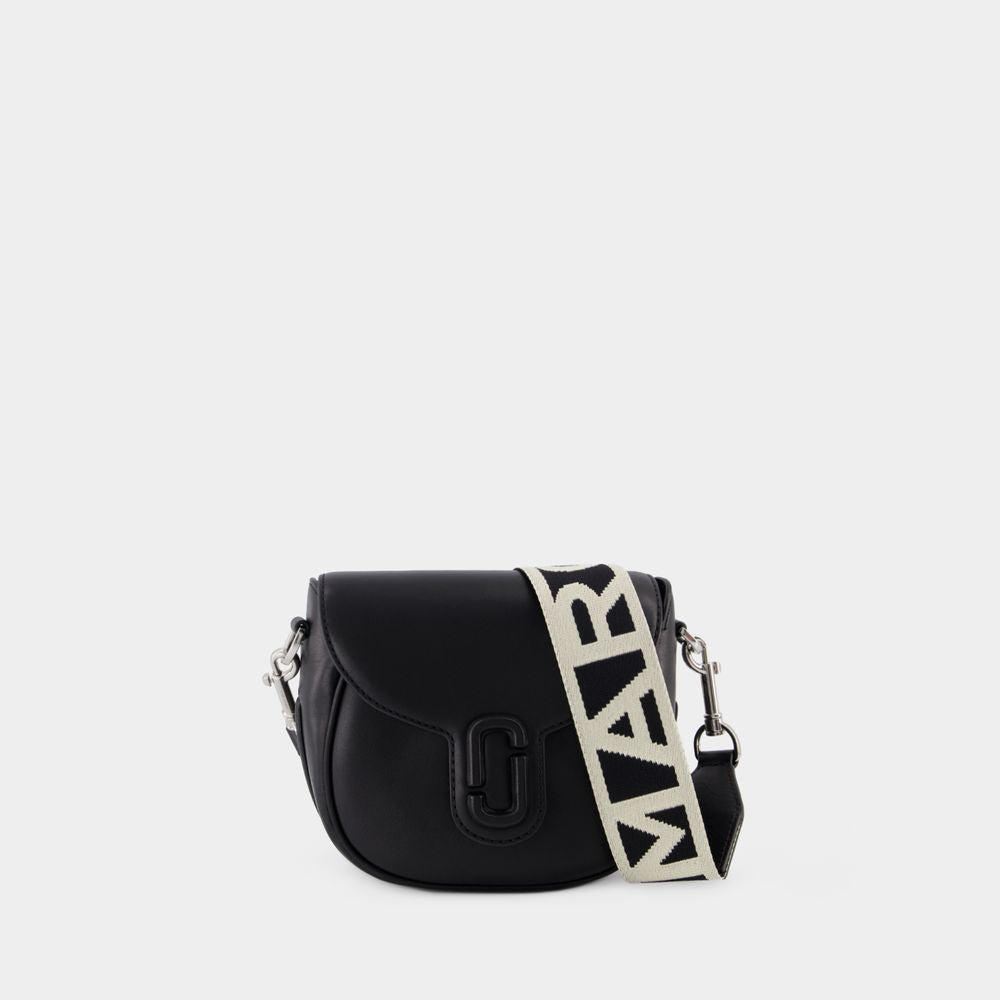 MARC JACOBS Luxury Black Leather Mini Saddle Crossbody Handbag with Magnetic Closure and Organizational Pocket