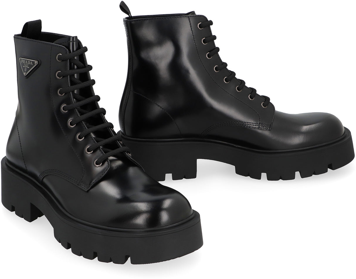 PRADA Men's Classic Leather Lace-Up Boots