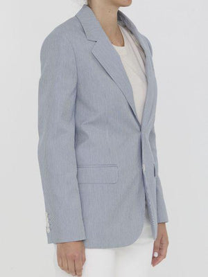 CELINE Striped Single-Breasted Jacket in Shades of Blue and White for Women