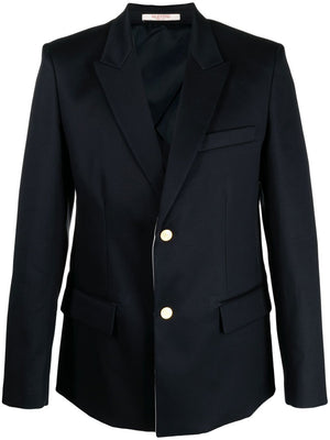 VALENTINO Men's Fitted Black Straight Jacket with Golden Buttons