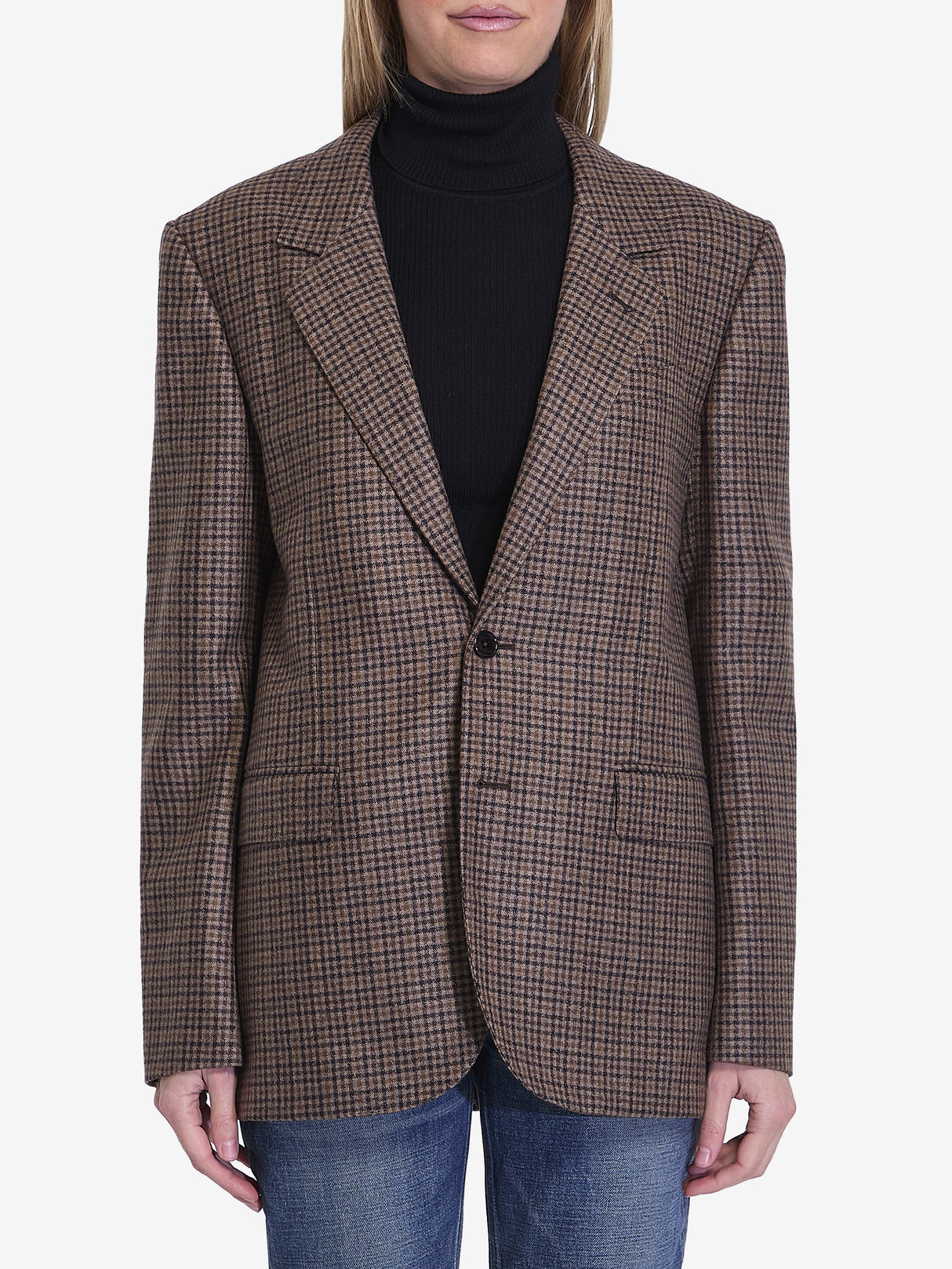 CELINE Classic Cashmere Jacket with All-Over Checkered Motif - Size FR