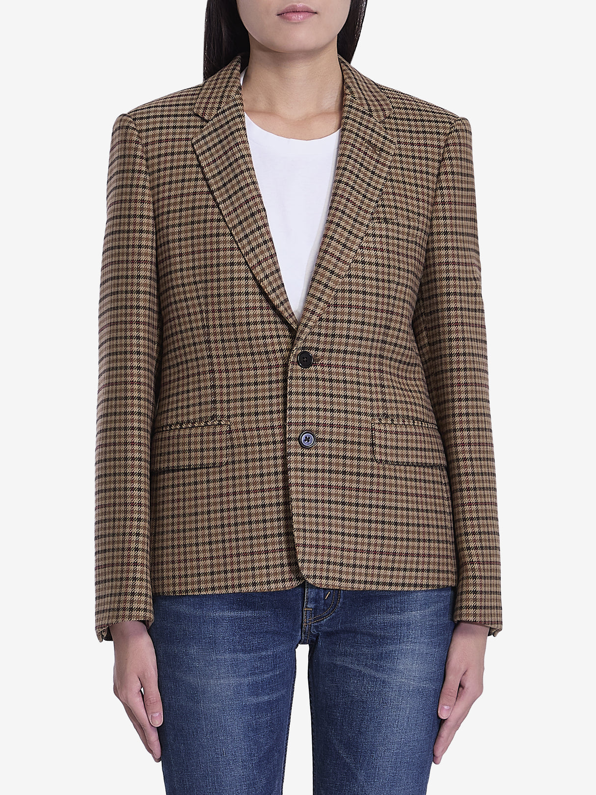 CELINE Single-Breasted Houndstooth Wool Jacket