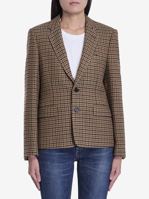 CELINE Single-Breasted Houndstooth Wool Jacket