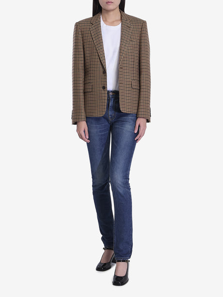 CELINE Single-Breasted Houndstooth Wool Jacket