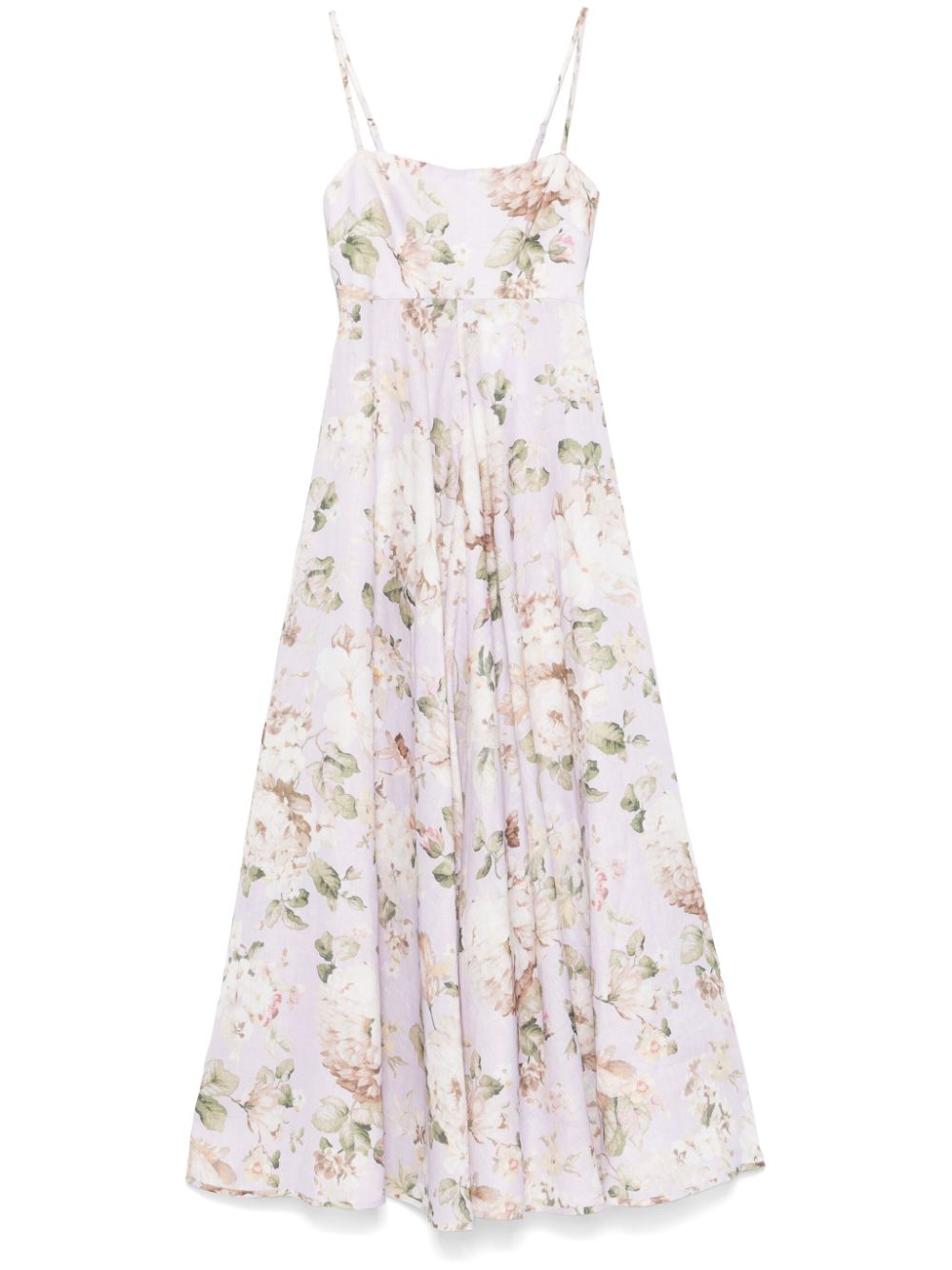 ZIMMERMANN Floral Linen Midi Dress with Adjustable Straps