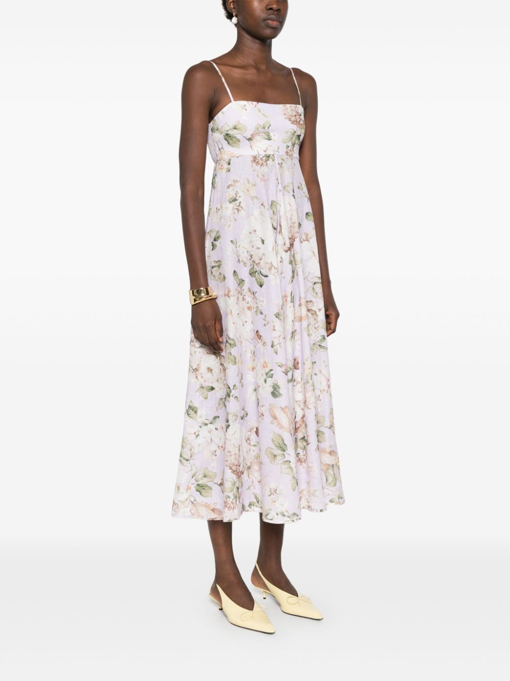 ZIMMERMANN Floral Linen Midi Dress with Adjustable Straps