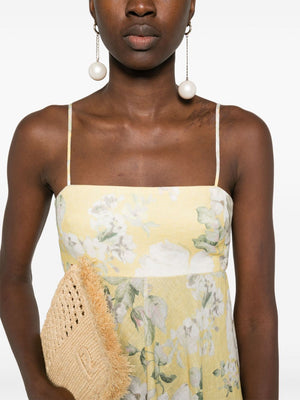 ZIMMERMANN Floral Linen Midi Dress with Adjustable Straps