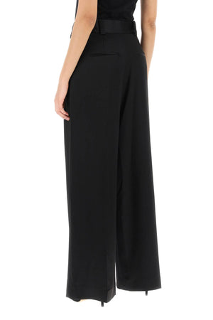 KHAITE Classy Black Satin Wide Leg Pants for Women