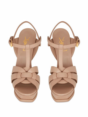 SAINT LAURENT Beige Tribute Platform Sandals for Women - SS23