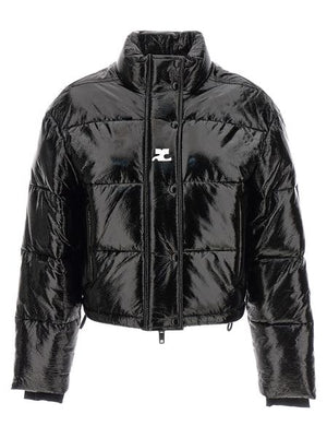 COURREGÈS Chic Black Vinyl Jacket with White Logo