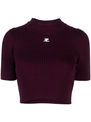 COURREGÈS Plum Shoulder Snaps Rib Knit for Women in SS24