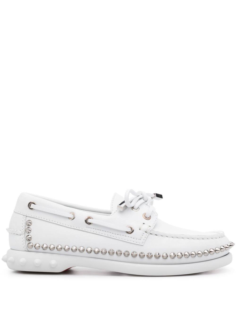 CHRISTIAN LOUBOUTIN Elegant White Leather Flat Shoes with Spike Detail