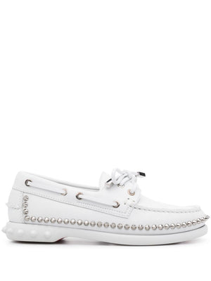 CHRISTIAN LOUBOUTIN Elegant White Leather Flat Shoes with Spike Detail