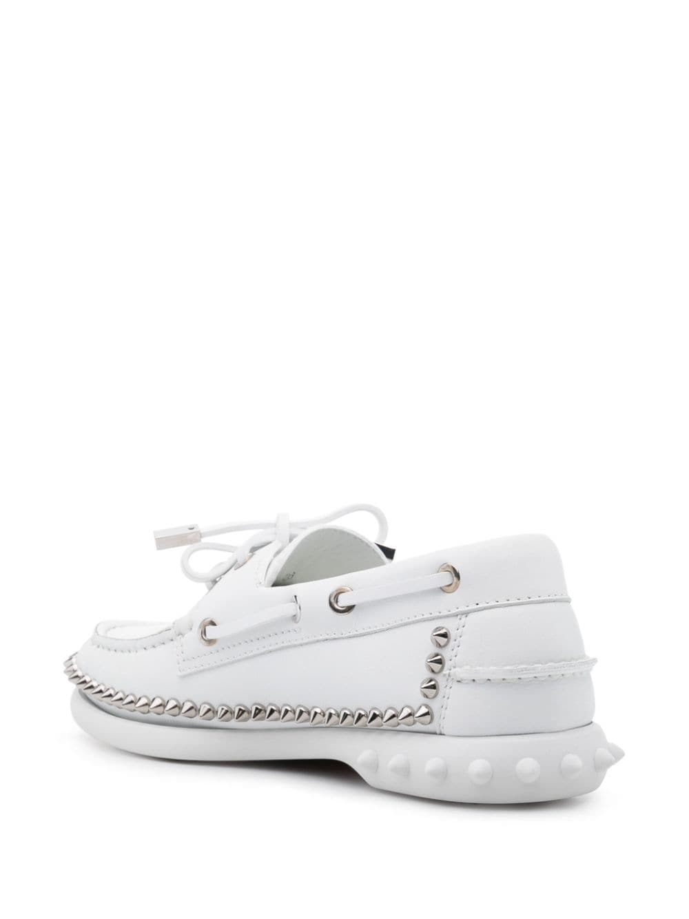 CHRISTIAN LOUBOUTIN Elegant White Leather Flat Shoes with Spike Detail