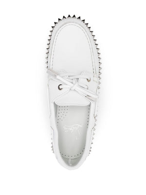 CHRISTIAN LOUBOUTIN Elegant White Leather Flat Shoes with Spike Detail