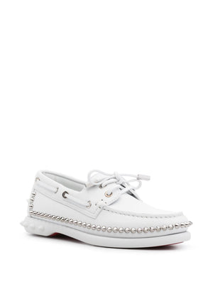 CHRISTIAN LOUBOUTIN Elegant White Leather Flat Shoes with Spike Detail