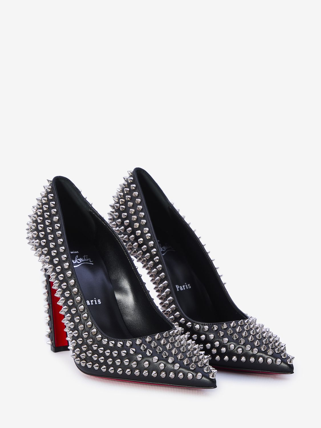 CHRISTIAN LOUBOUTIN Studded Spikes Leather Pumps with Red Sole - Heel Height 4"