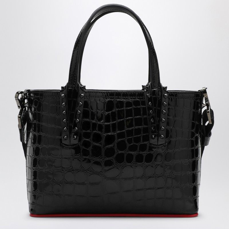 CHRISTIAN LOUBOUTIN Elegant Black Croc-Effect Patent Leather Tote