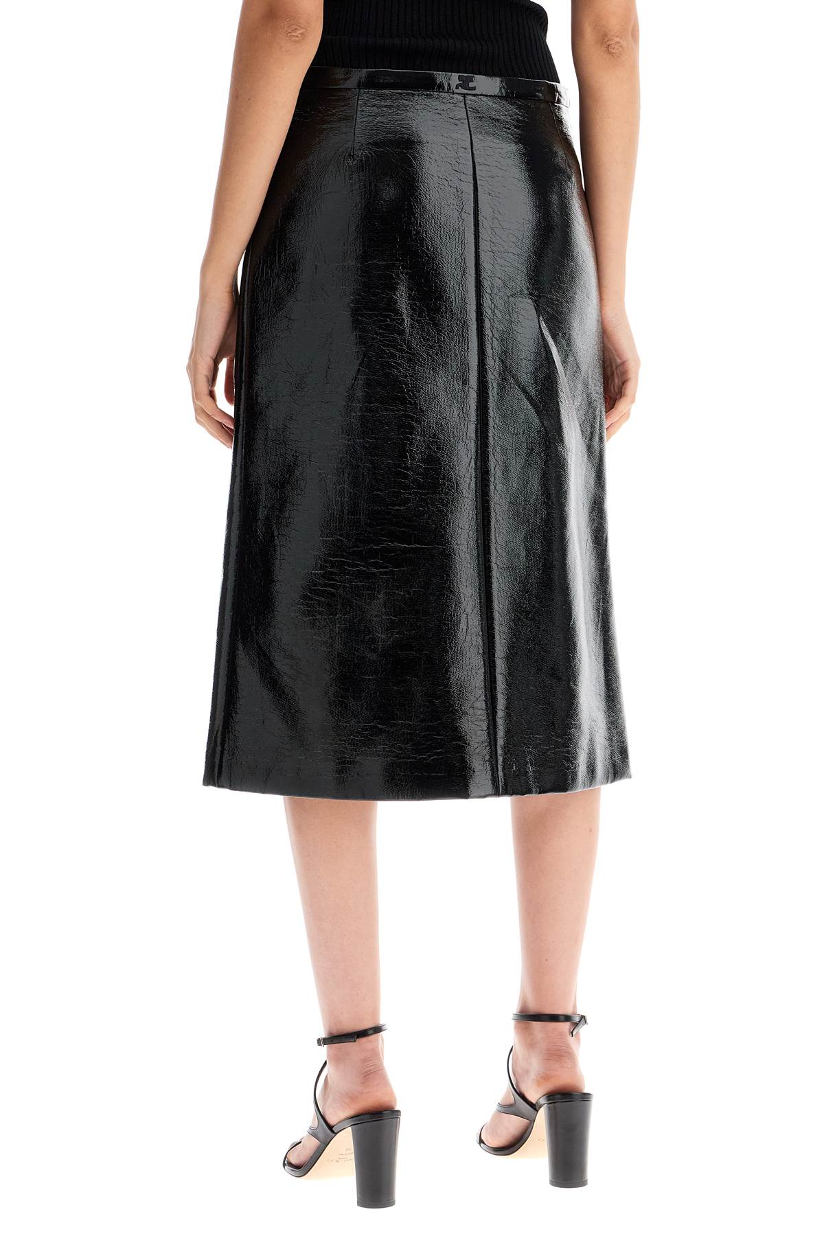 COURREGÈS Chic Patent Leather Midi Skirt with Zip Closure