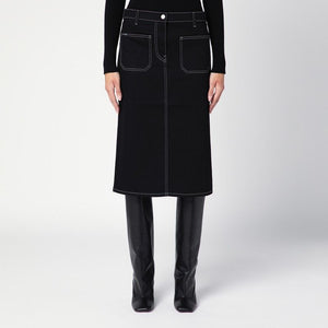 COURREGÈS Classic Black Denim Midi Skirt for Women