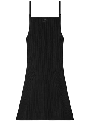 COURREGÈS Chic Black Ribbed Mini Dress with Adjustable Straps