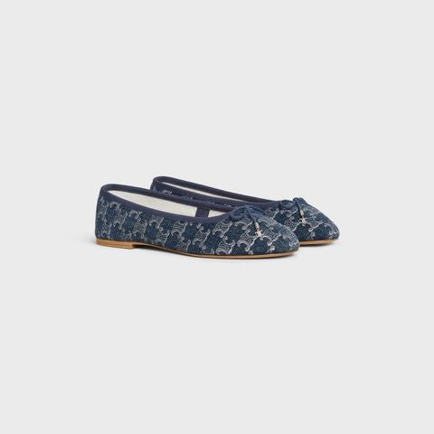 CELINE Triomphe Printed Denim Lace-Up Ballerina for Women