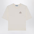 PRADA Ivory Cotton Crew-Neck T-Shirt with Logo