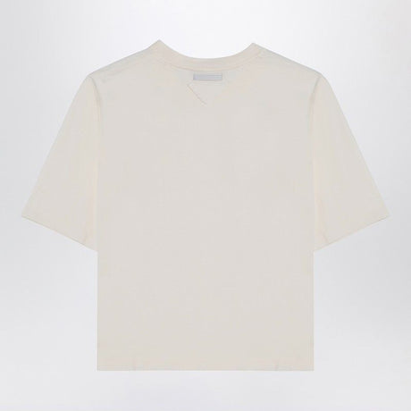 PRADA Ivory Cotton Crew-Neck T-Shirt with Logo