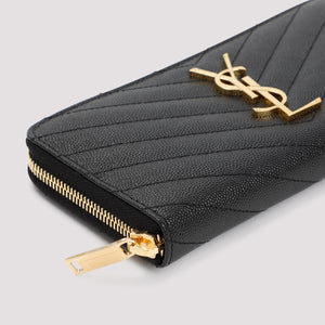 SAINT LAURENT Black Monogram Zip Around Wallet - Women's Small Leather Good for SS24