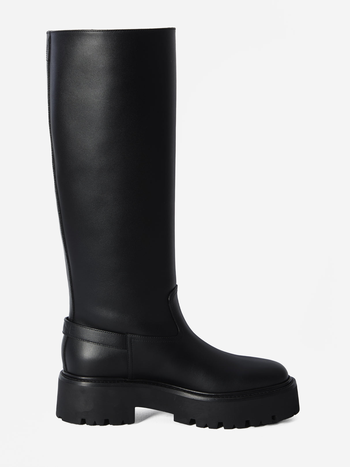 CELINE Chunky Black Calfskin Boots with Embossed Logo - 4.5 cm Heel