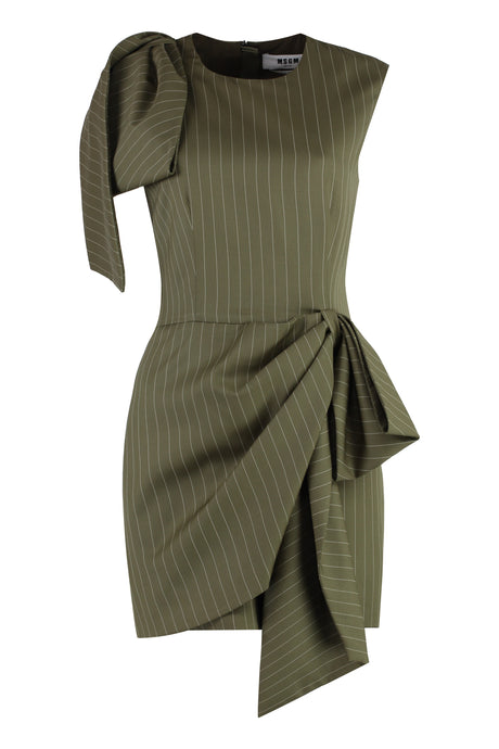 MSGM Elegant Pinstripe Wool Mini Dress with Draped Bow Detail