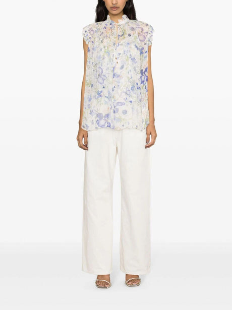 ZIMMERMANN Blue Garden Print Sleeveless Top - 24SS Collection