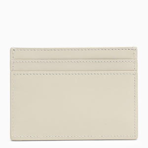 SAINT LAURENT Cream Leather Card Holder with Two-Tone Metal Logo