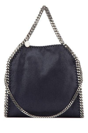 STELLA MCCARTNEY Mini Navy Blue Vegan Tote with Silver Chain Detail - 24x26x8cm