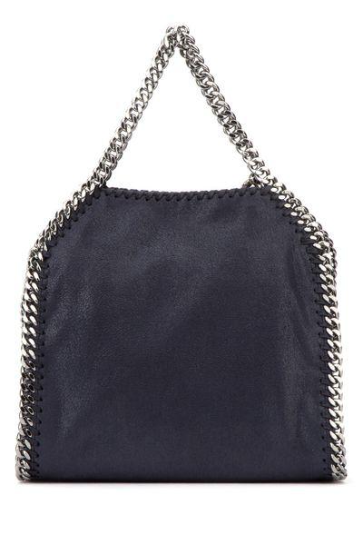 STELLA MCCARTNEY Mini Navy Blue Vegan Tote with Silver Chain Detail - 24x26x8cm