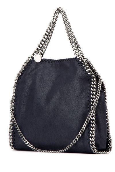 STELLA MCCARTNEY Mini Navy Blue Vegan Tote with Silver Chain Detail - 24x26x8cm