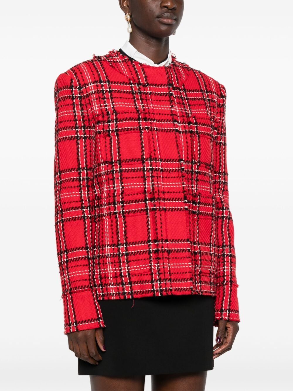 MSGM Chic Red Check Tweed Jacket