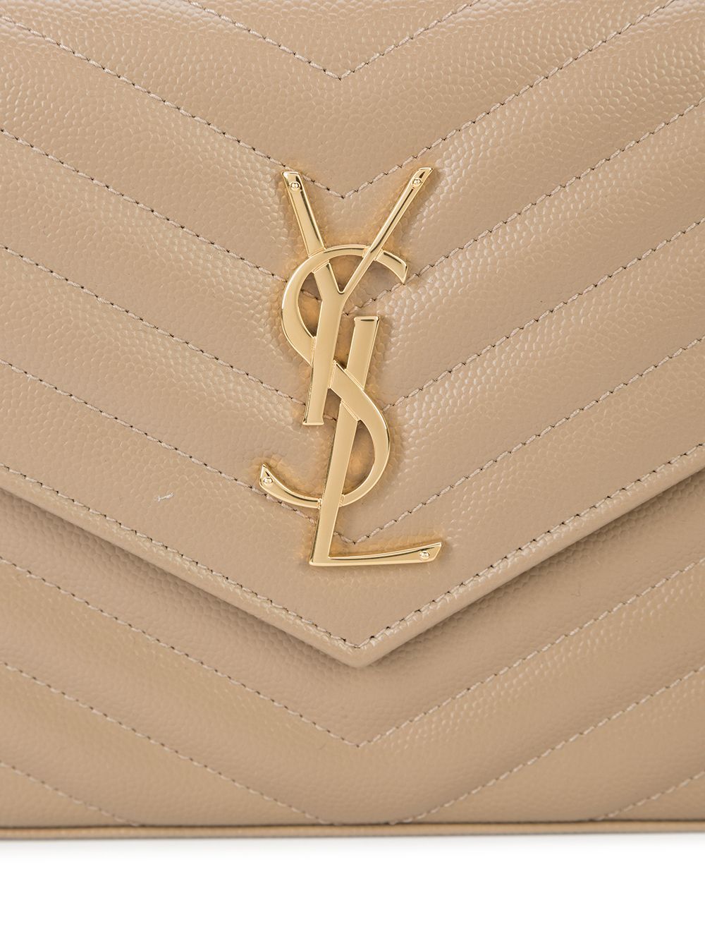 SAINT LAURENT Ochre Monogram Chain Wallet in Quilted Leather with Gold-Tone Accents