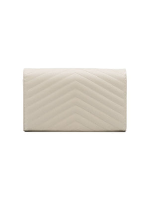 SAINT LAURENT Ochre Monogram Chain Wallet in Quilted Leather with Gold-Tone Accents