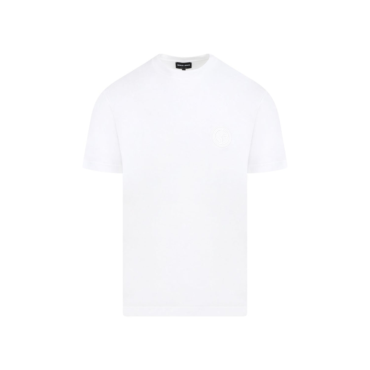 GIORGIO ARMANI Men's White Cotton Crew-Neck T-Shirt with Ribbed Neckline and Embossed Logo